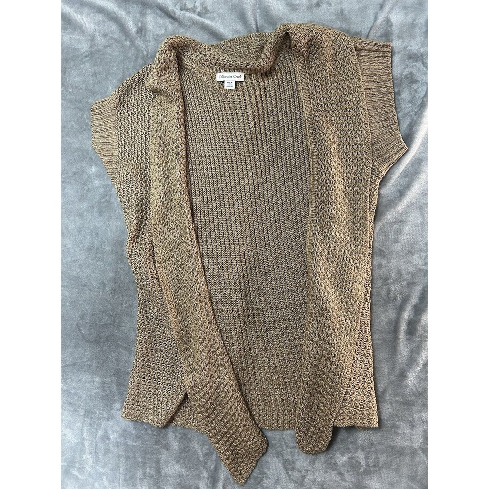 Coldwater Creek Cardigan Sweater Womens Size L 14Open Knit Linen Blend Tan Boho